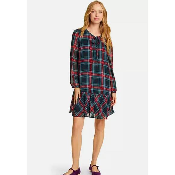 Draper James Dress Womens Small Red Black Green Georgia Plaid Rosanne Shift - Picture 5 of 12